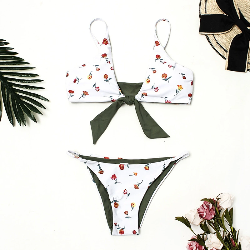 2019 Châu Âu và Mỹ Bộ bikini polyester in mới Áo tắm của phụ nữ AliExpress đồ bơi sexy cài cúc áo tắm bãi biển - Bikinis