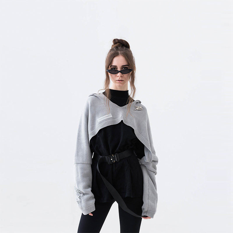 harshandcruel new knitted hooded hole design fashion half sweater short coat women's trend