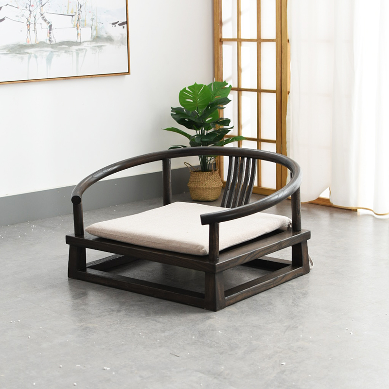Qu accompanied by new Chinese Zen tatami chair lazy man legless chair solid wood backrest chair tea house single solid wood circle chair