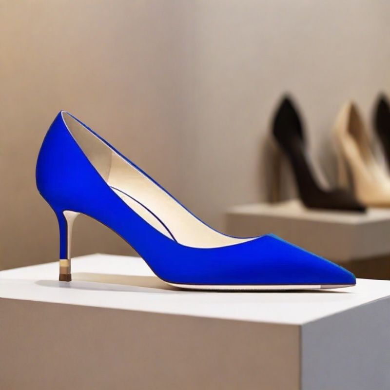 Klein Blue High Heels, New Chinese Style Pointed Toe Shoes, Satin Blue Wedding Shoes, Stiletto Heels, Solid Color Women's Shoes, Shallow Mid-Heel