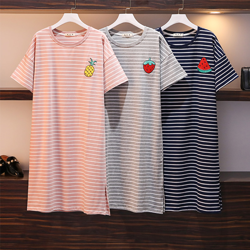 Summer Pure Cotton Sleeping Dress Woman Loose Increase Code Fat MM200 Catnap Plus Obesity Sister Full Cotton Short Sleeve Long Version