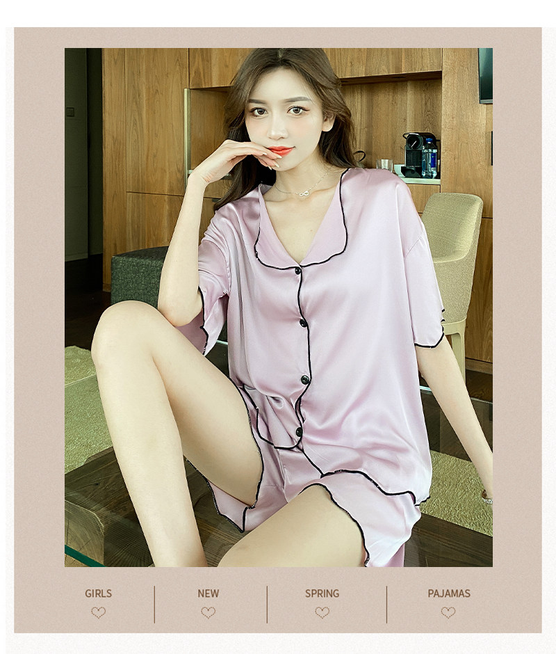 Летняя шелковая пижама, тонкие шорты, шелковый кардиган, комплект, короткий рукав, 2025 года 