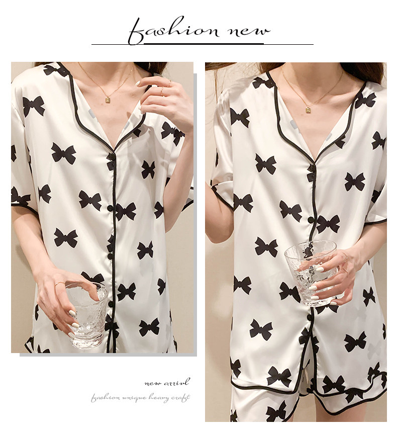 Летняя шелковая пижама, тонкие шорты, шелковый кардиган, комплект, короткий рукав, 2025 года 
