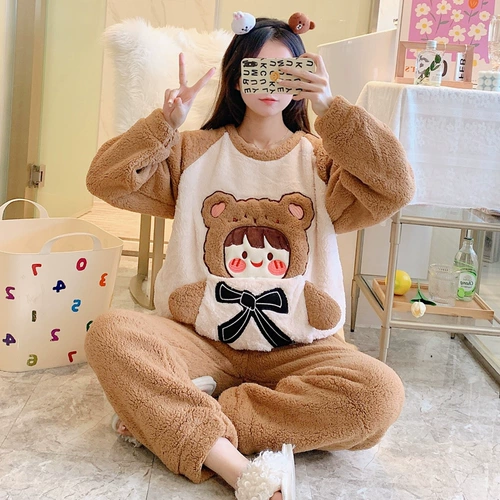 Коралловая бархатная демисезонная утепленная пижама, фланелевый зимний комплект, большой размер