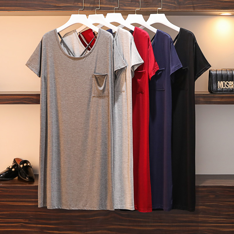 Large size nightdress women's summer short-sleeved modal cotton plus fat MM200 jin pajamas for pregnant women loose sexy thin section