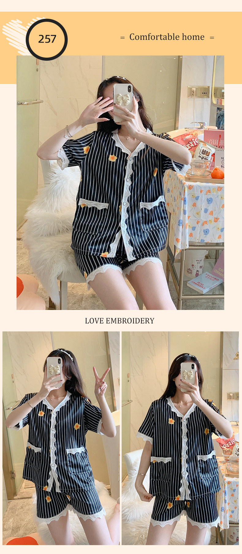 Летняя шелковая пижама, тонкие шорты, шелковый кардиган, комплект, короткий рукав, 2025 года 