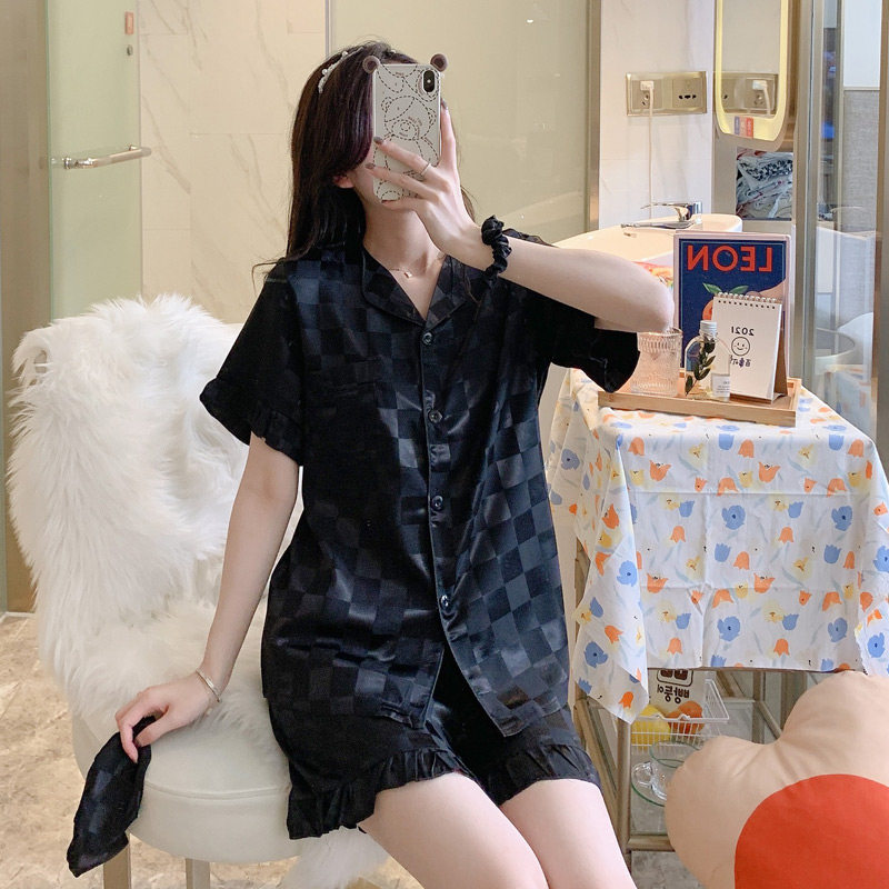 Летняя шелковая пижама, тонкие шорты, шелковый кардиган, комплект, короткий рукав, 2025 года 