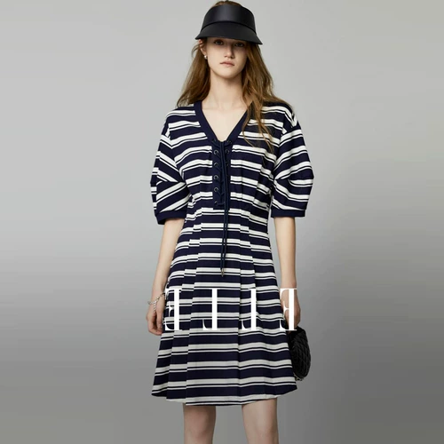 Летнее длинное платье, юбка, европейский стиль, коллекция 2023, короткий рукав, длина миди, на шнурках