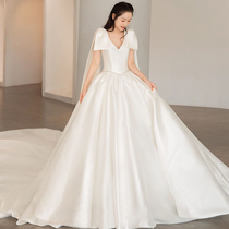 Fata-style retro satin wedding dress 2021 new bridal main wedding dress High sense Jane about long trailing off the door yarn superfairy