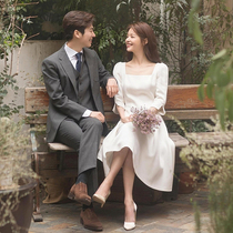 Legal light wedding dress satin small gown collar certificate registration little white dress and dress lady minimalist Engagement Brigade Filming Everyday