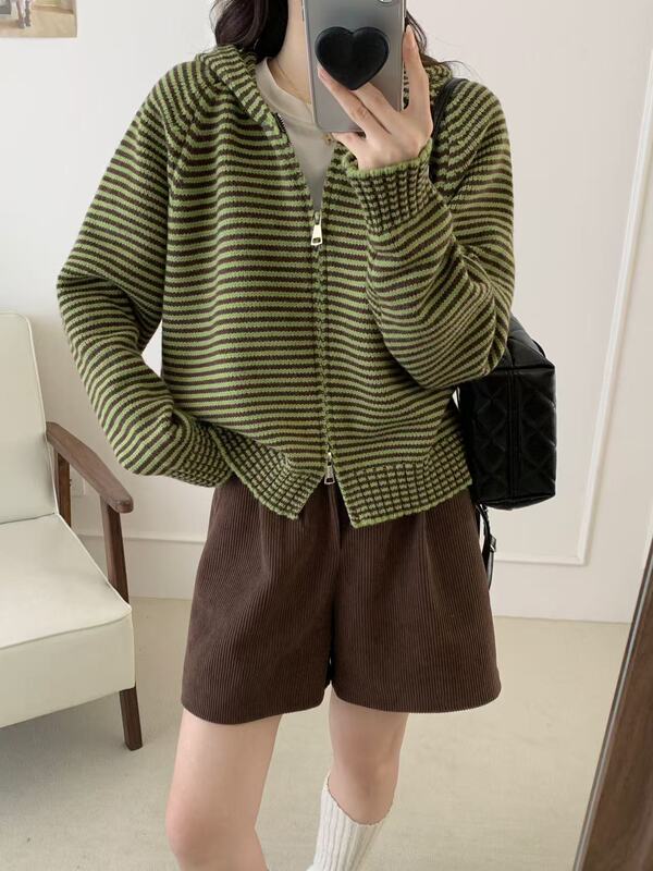 Korean Style Lazy Style Hooded Zipper Sweater Jacket for Women, New Autumn and Winter Style, Loose, Slimming, Versatile Knitted Cardigan Top
