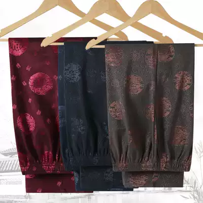 Winter Tang suit men's velvet thickened pants Middle-aged and elderly kung fu loose large size casual elastic grandpa long pants