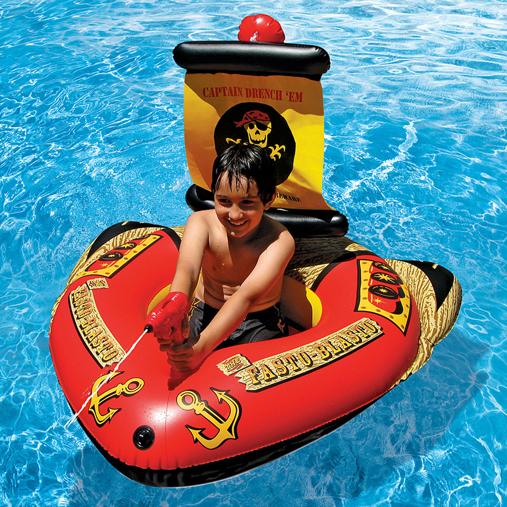 Portable child water gun pirate small boat inflatable sitting baby water floating air cushion floating bed swimming ring 0-16 years old