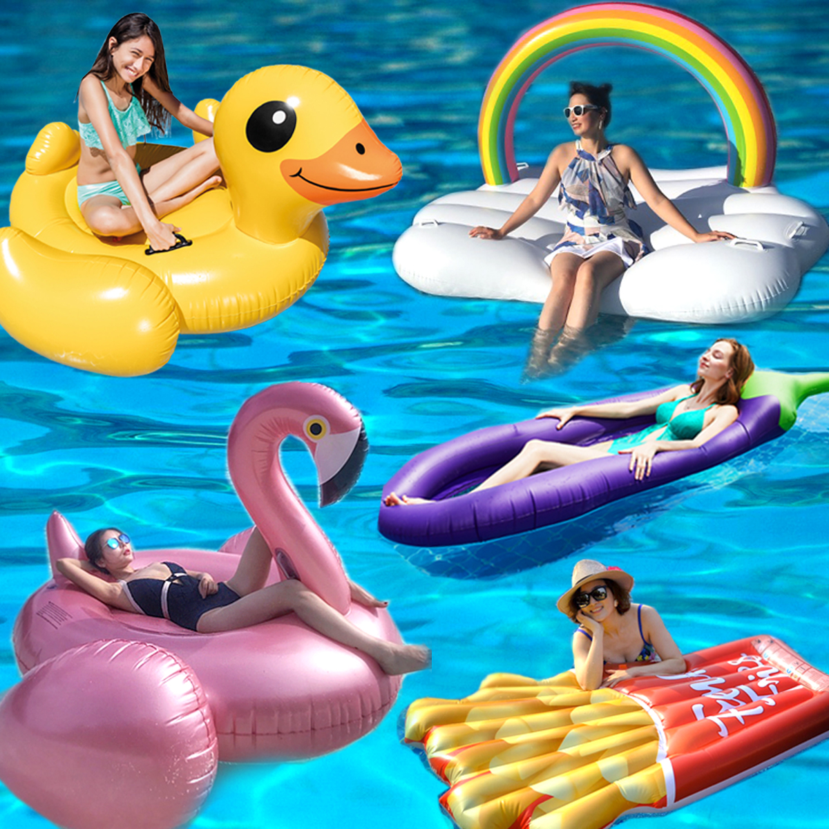 Inflatable unicorn Mount rainbow horse yellow duck swimming ring powder Swan Flamingo red crane floating bed air cushion