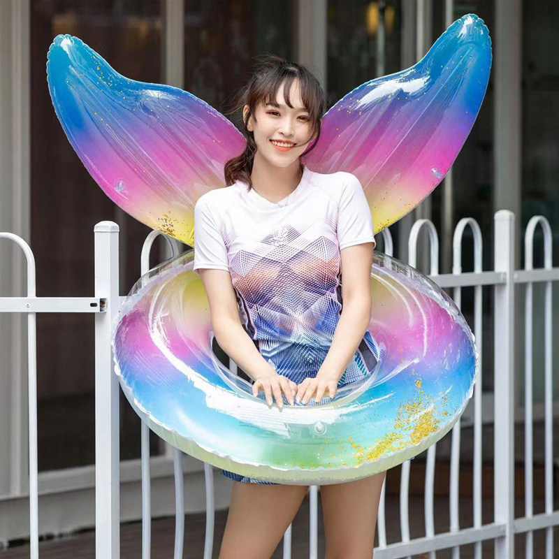 INS Photo Bright Sheet Butterfly Adult Inflatable Swimming Ring Gold Flash Water Bubble Fish Tail Armband Rings Lifebuoy Floating Rings