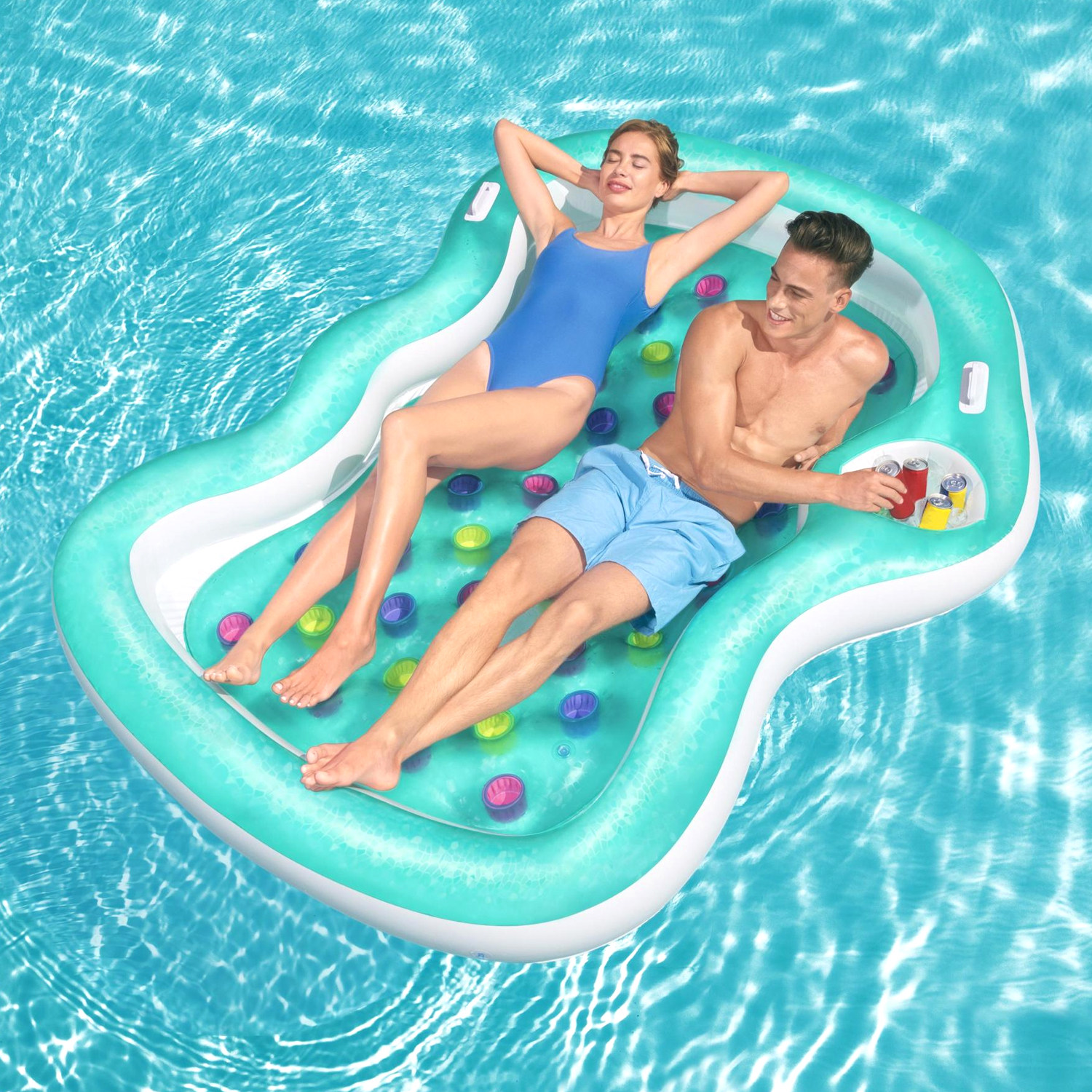 Single double adult children water inflatable floating bed for baby multiplayer safety recessed float baby floating air cushion