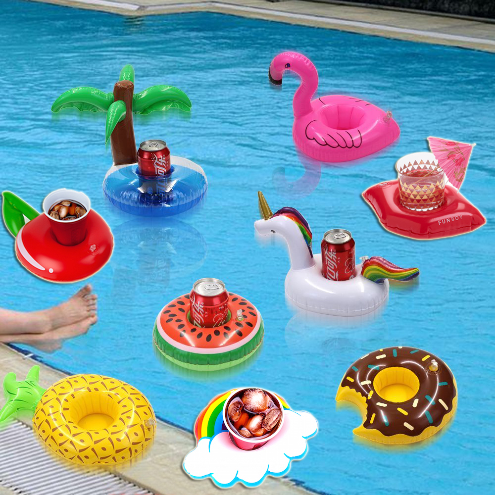 Flamingo water floating cup holder toy unicorn inflatable coaster rainbow drink mobile phone photo background props