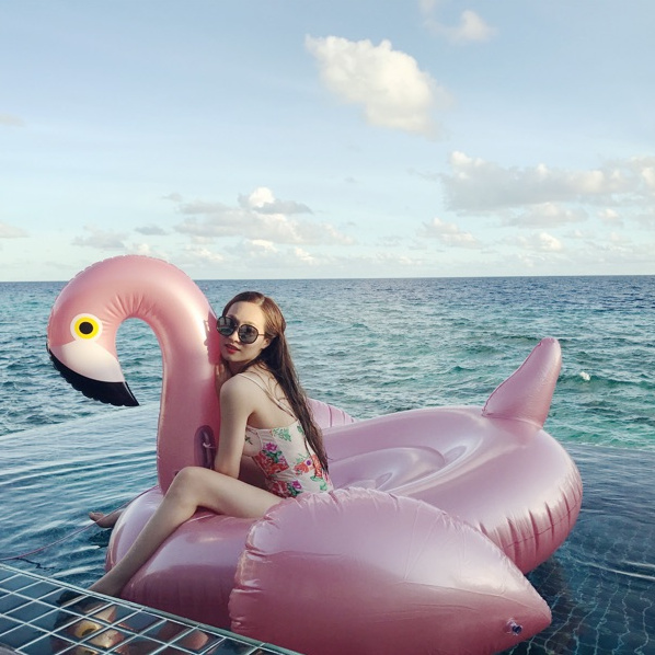 New rose gold flamingo swimming ring duck inflatable mount floating bed floating drainage floating toy air cushion