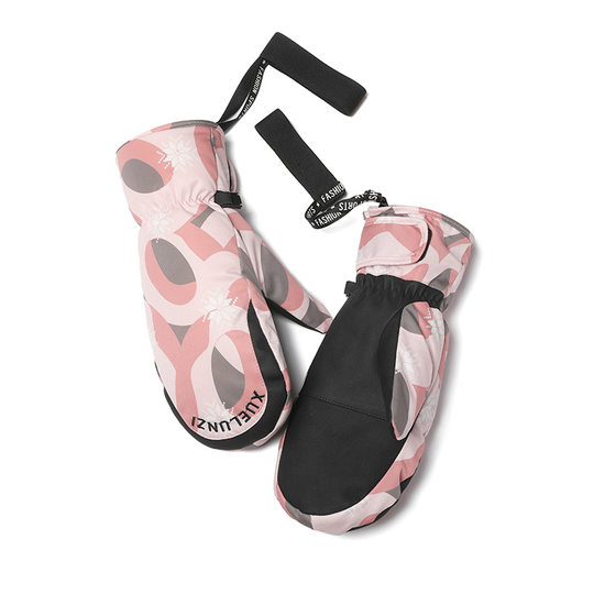 Thickened winter ski gloves for women, waterproof and velvet, outdoor cycling bag, outdoor windproof and coldproof down cotton