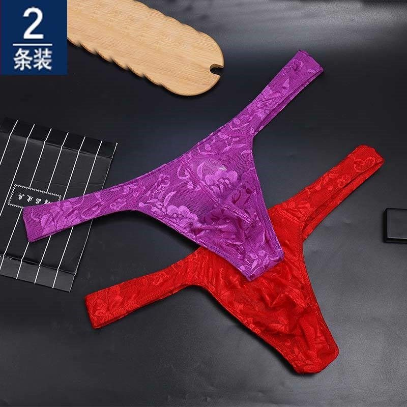 Men's Tiny pants Single Ding thin with male and female sexy lace Tiny pants male one line 2 dress men's underpants