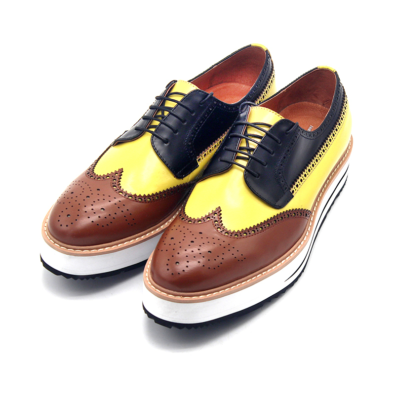 Jiniwu Wu Ni Ji 2026 Color-Blocked Carved Platform Shoes, Brogue Height-Increasing Derby Lace-Up Leather Thick-Soled Shoes for Men