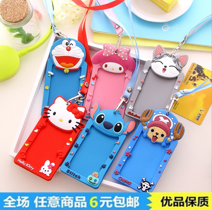 Cartoon lanyard bus access control card set Silicone school card hanging neck badge work card card set document set