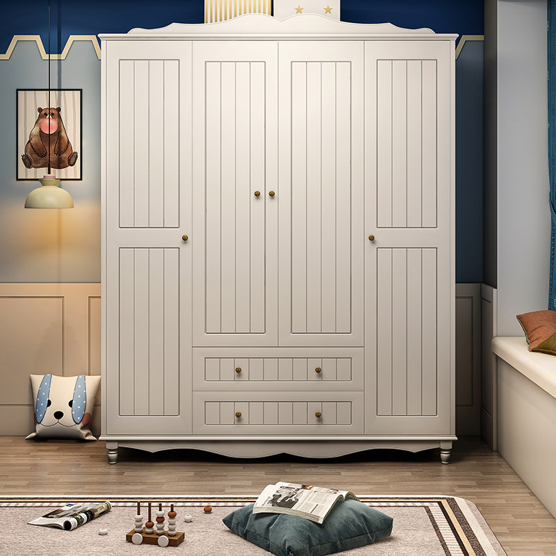 Children's wardrobe Boys economical small household 2 doors 3 doors and 4 doors solid wood assembly bedroom white household large closet