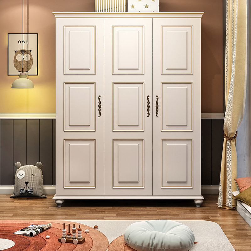 American Wardrobe Solid Wood with a drawer with a drawer minimal modern economy household bedroom large cabinet drawn white