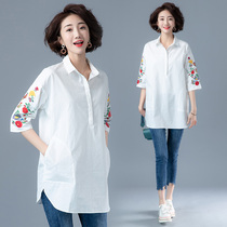 Large size womens fat sister early autumn shirt Womens loose foreign style top 2021 New Fat Man long shirt