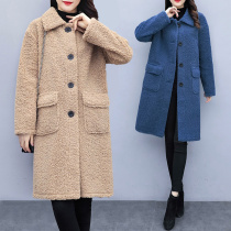 Large size womens autumn and winter 2021 New lamb wool jacket long loose fat sister fur one coat