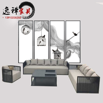 New Chinese style solid wood sofa simple modern Zen living room fabric combination hotel model room engineering furniture customization