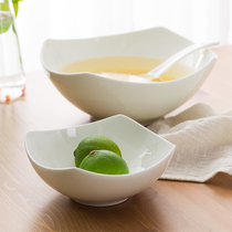 Bowl Nordic Japanese household simple square bowl set Bone China pure white large 6-inch noodle bowl soup bowl Salad bowl