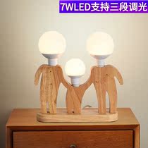 Wooden table lamp Living room Bedroom desk Entrance decoration Nordic warm led family three-way creative bedside lamp