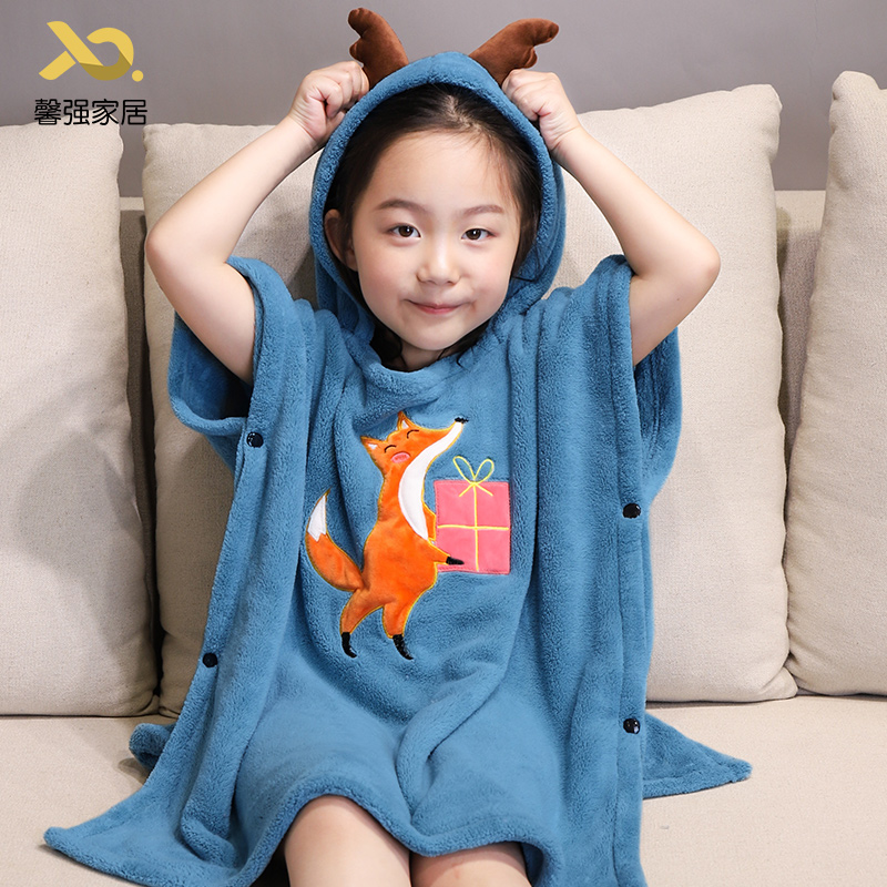 Children's bathing pullover cloak wearable bathrobe Baby household absorbent hood can wrap bath towel swimming towel