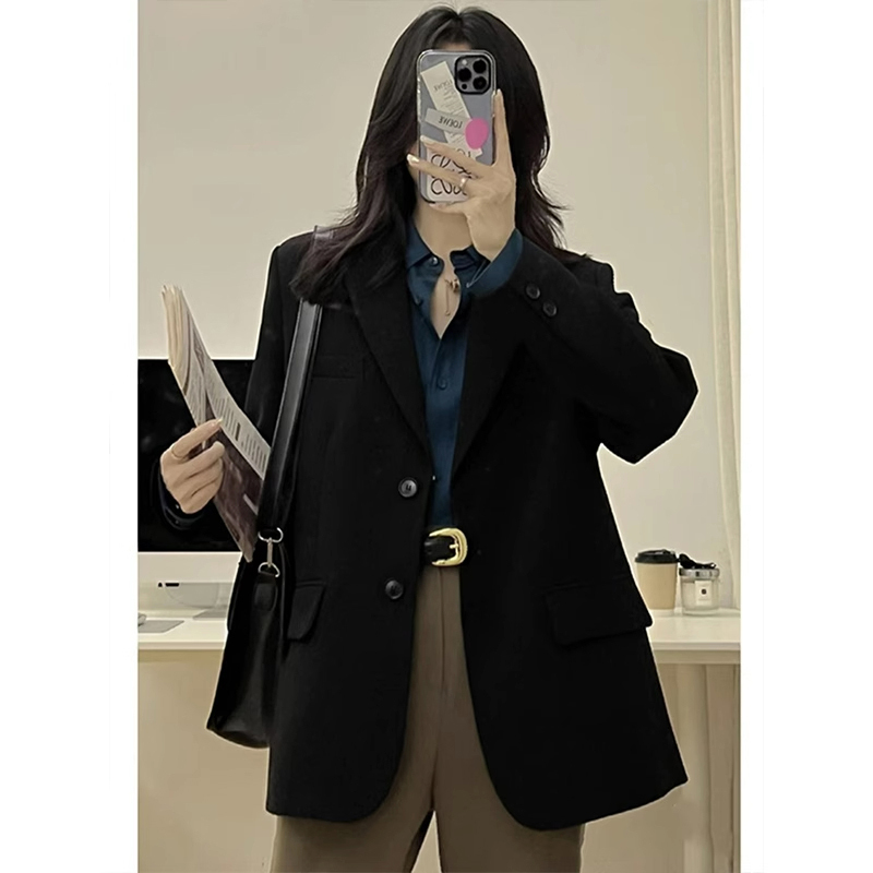 Black Shoulder-Length Blazer for Petite Women, 2026 Spring and Autumn New Korean Style, High-End Street Style Casual Suit
