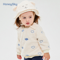 Hani Sky male baby clothes female baby clothes foreign air suede round neck autumn and winter warm pullover top thick