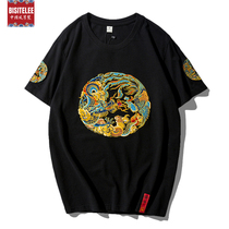 Cotton Short Sleeve T-shirt Men 2021 New Chinese Style Dragon Robe Embroidery Plus Size Loose Couple Retro Half Sleeve Top