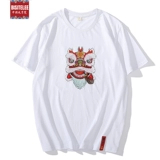 Хлопковая черная цветная трендовая футболка с коротким рукавом, китайский стиль, с вышивкой, оверсайз