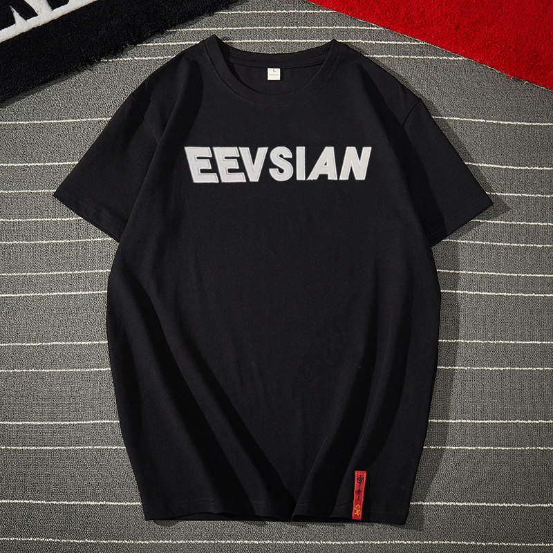 National Tide Alphabet Embroidered T-shirt Male loose with large size and fat Gats plus half-sleeve trend short sleeve t-shirt for men's summer