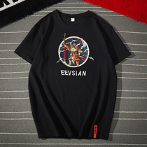 Embroidery T-shirt male national tide short sleeve China Wind enlightenment Ftrend fattener big code personality Fat Man with loose original Cebu craze