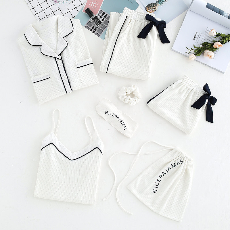 White Pure Cotton Pyjamas Woman Spring Autumn Style Summer Autumn Winter Long Sleeve Harnesses Full Cotton Minimalist Home Suits 7-7 pieces