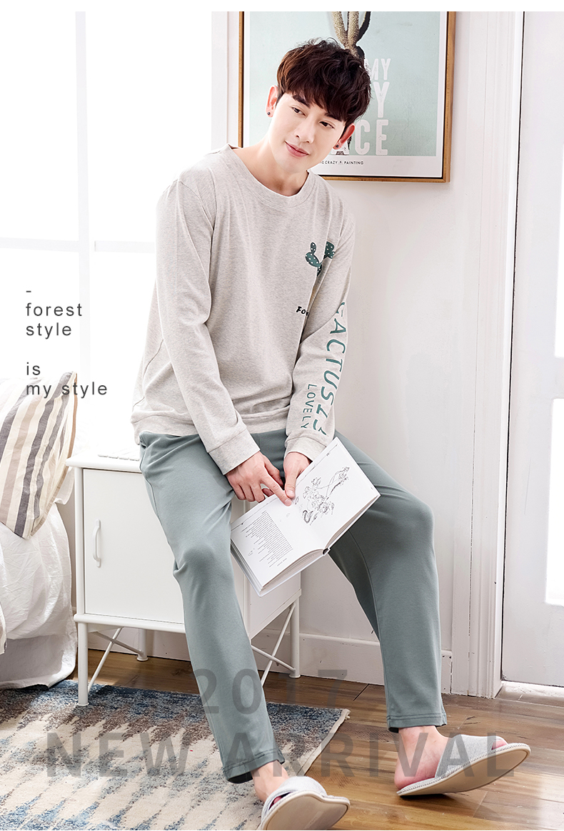 Có thể mặc bên ngoài đồ ngủ nam dài tay cotton trẻ trung mui trần phim hoạt hình cotton mùa xuân và mùa hè dịch vụ nhà mùa thu nam kiểu đồ bộ