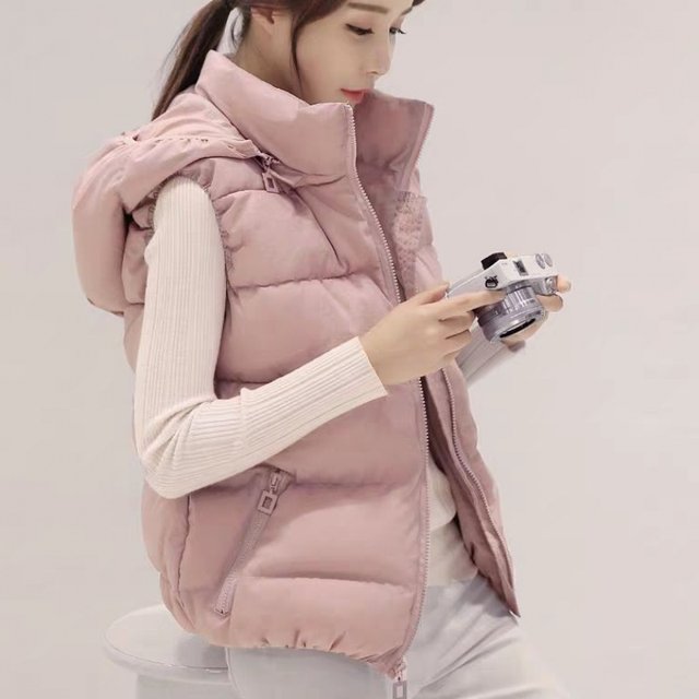 2023 autumn and winter new down cotton vest women's short student hooded vest warm Korean version slim vest jacket