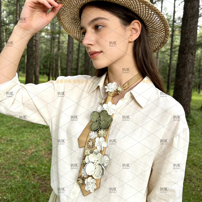 Zhipu Original [Flower Town] Three-Dimensional Flower Tie Vintage Fashionable Mori-Style Retro Shirt Accessory