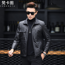 New Hainen genuine leather leather clothes short mens oil wax cow leather leather jacket locomotive clothing Han version swarm jacket