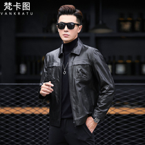 New Haining leather leather goatskin mens short lapel casual leather jacket Korean slim slim coat