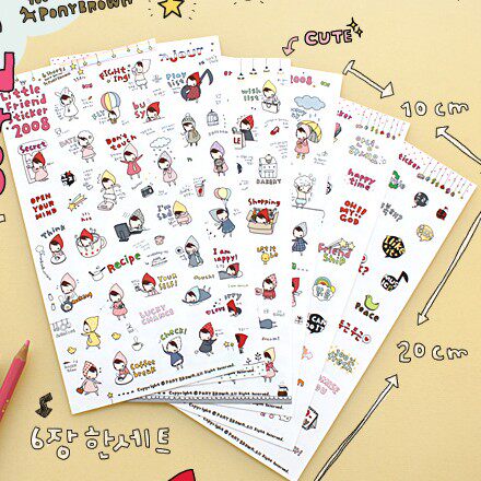 Korean ponybrwon my little friend Little Red Riding Hood girl transparent diary stickers 6 sheets