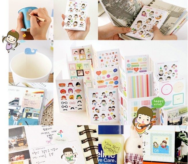 DIY photo album stickers Korea Babosarang cute girl various styles paper stickers set 24 sheets into