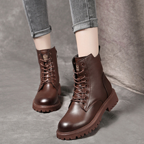 Leather Martin boots womens winter plus velvet British style autumn 2022 new thick bottom show feet small all-match short boots large size 41