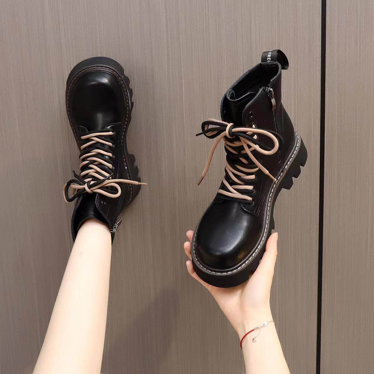 Leather Martin boots women's British style 2022 new fashion show feet small casual short boots thick-soled spring and autumn single boots